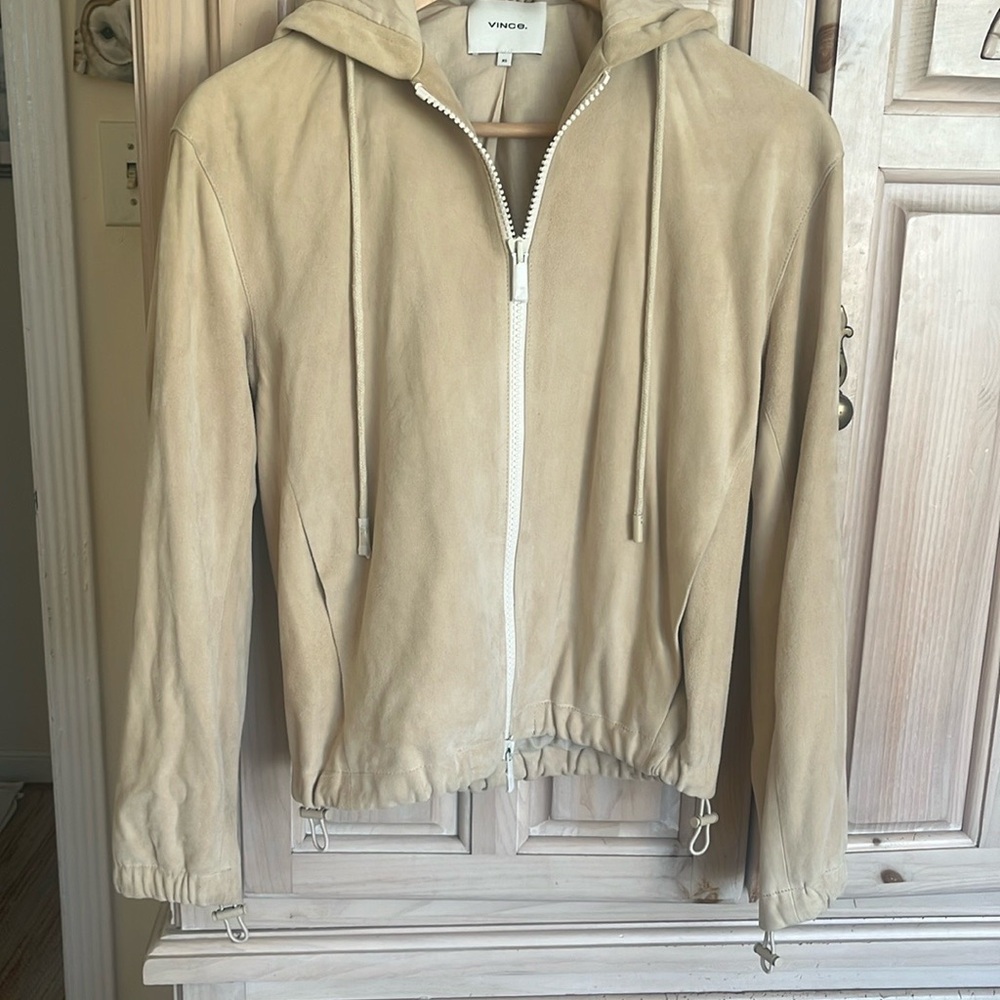 Vince Beige Suede Jacket with Hood